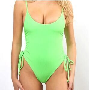 Viens Avec Moi Women's Dreamland Ruched One Piece Swimsuit Neon Green Size M